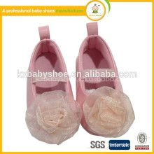 2015 princess baby shoes PU/glitter upper with big flower for girl